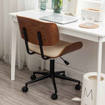 Elegant Nordic-Inspired Solid Wood & Steel Swivel Office Chair back view