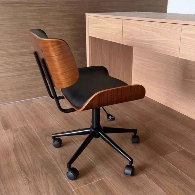 Elegant Nordic-Inspired Solid Wood & Steel Swivel Office Chair right side view