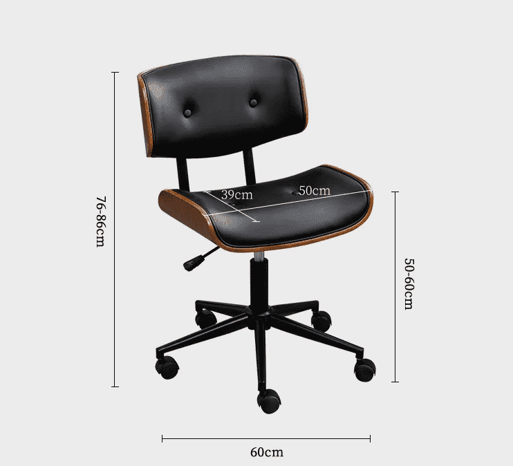 Elegant Nordic-Inspired Solid Wood & Steel Swivel Office Chair dimension