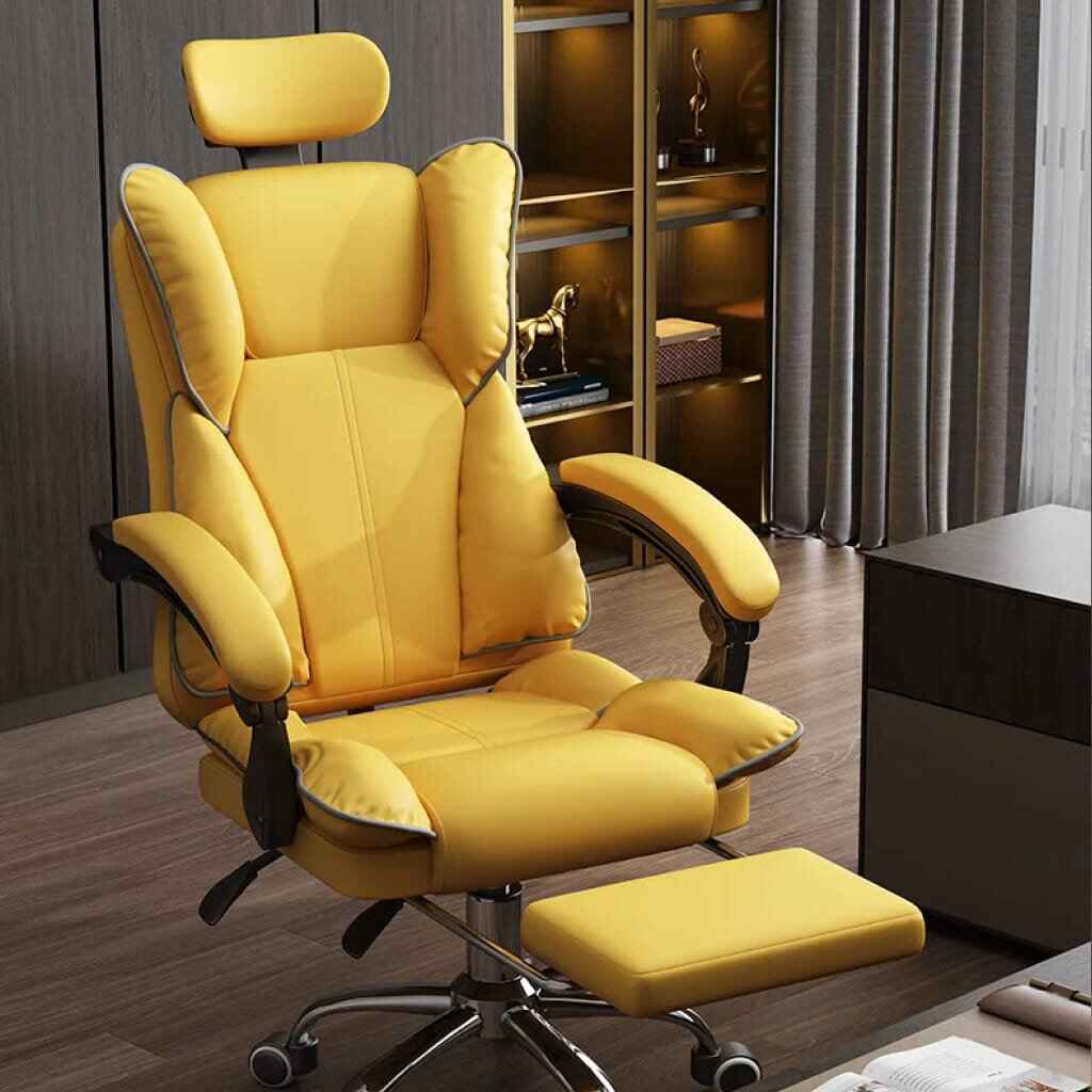 Ergonomic PU Leather Gaming Chair with Adjustable Headrest, Lumbar Support & Footrest yellow