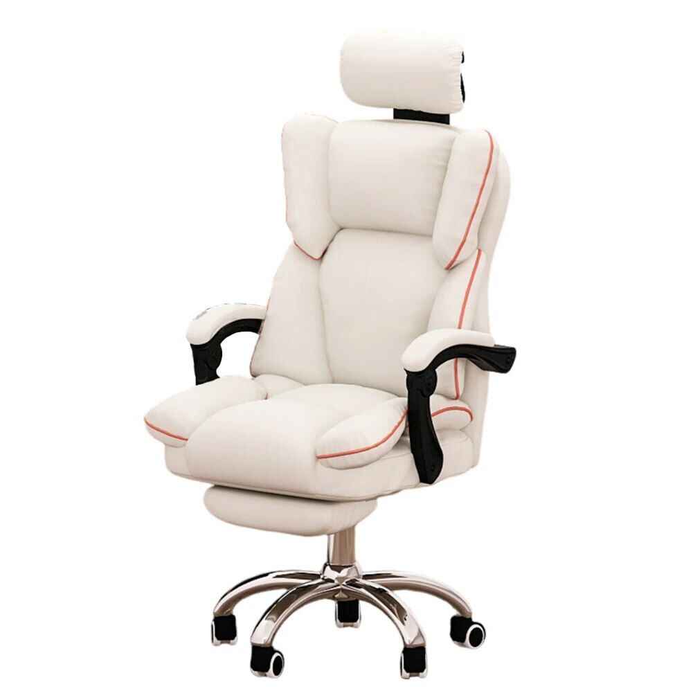 Ergonomic PU Leather Gaming Chair with Adjustable Headrest, Lumbar Support & Footrest white with red details