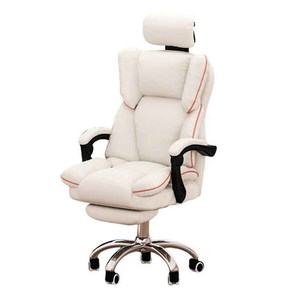 Ergonomic PU Leather Gaming Chair with Adjustable Headrest, Lumbar Support & Footrest white with red details