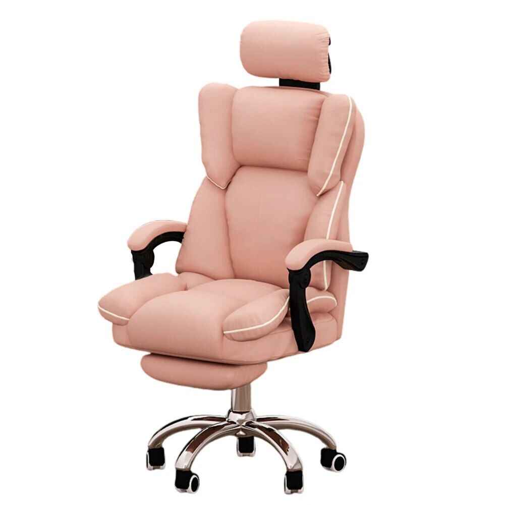 Ergonomic PU Leather Gaming Chair with Adjustable Headrest, Lumbar Support & Footrest pink