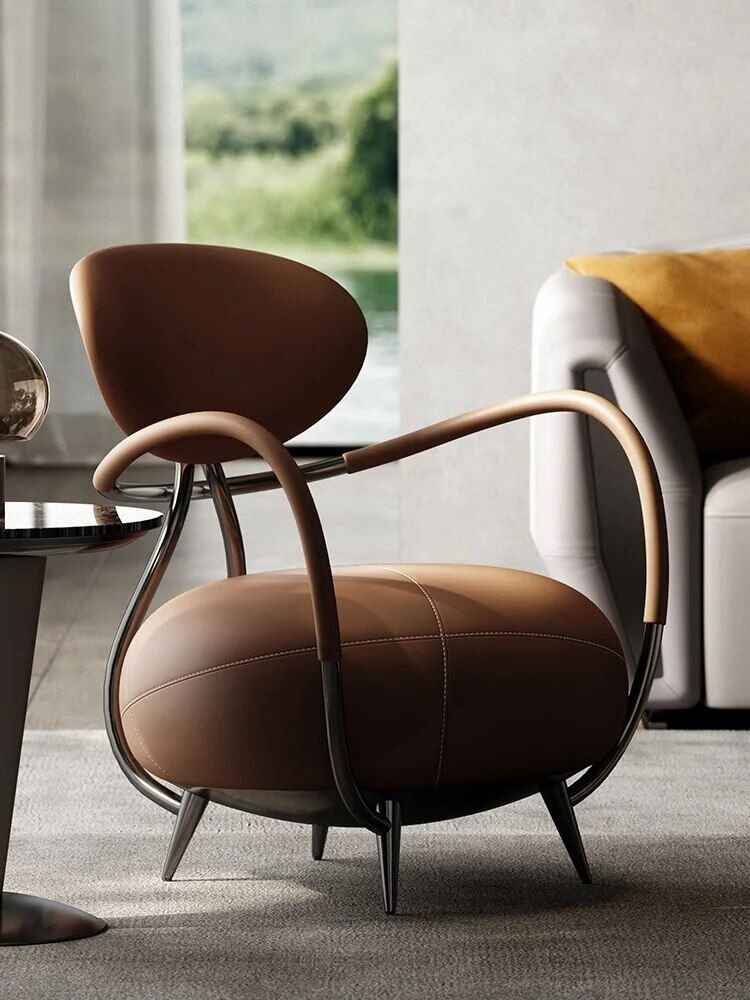 Luxury Tiger Chair: Italian Minimalist Leather Leisure Chair for Living Room and Villas right side view 