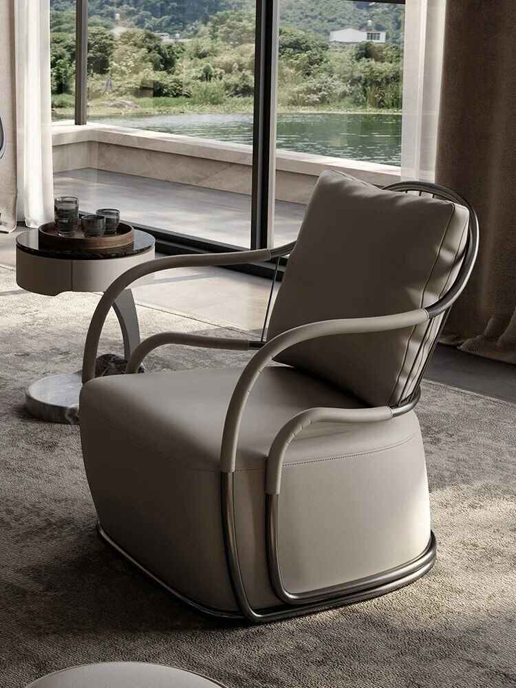 Italian High-End Leather Leisure Chair for Big Villas and Balconies left side view