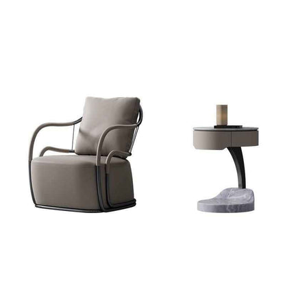 Italian High-End Leather Leisure Chair for Big Villas and Balconies with side table