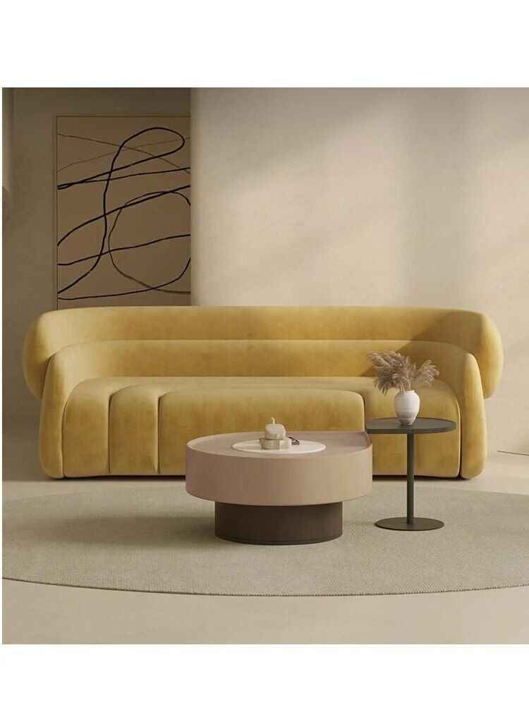 Elegant Modern Leather Sofa front view yellow