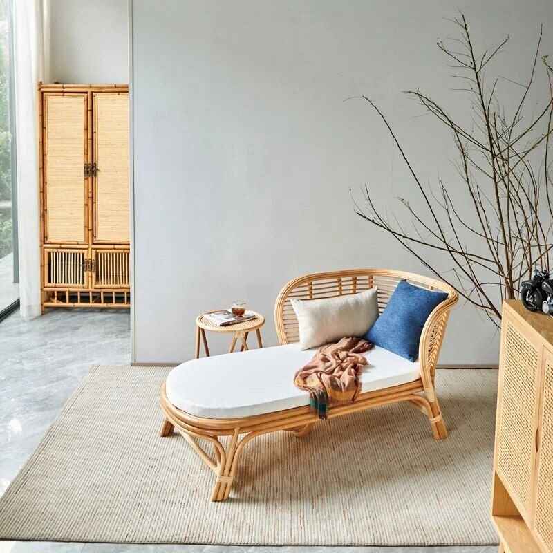 Minimalist Japanese Rattan Chaise Sofa Bed - Artistic Living Room Furniture upper view