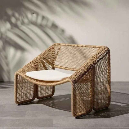 Modern Nordic Rattan Lounge Chair - Elegant Velvet Outdoor/Indoor Sofa Chair side view