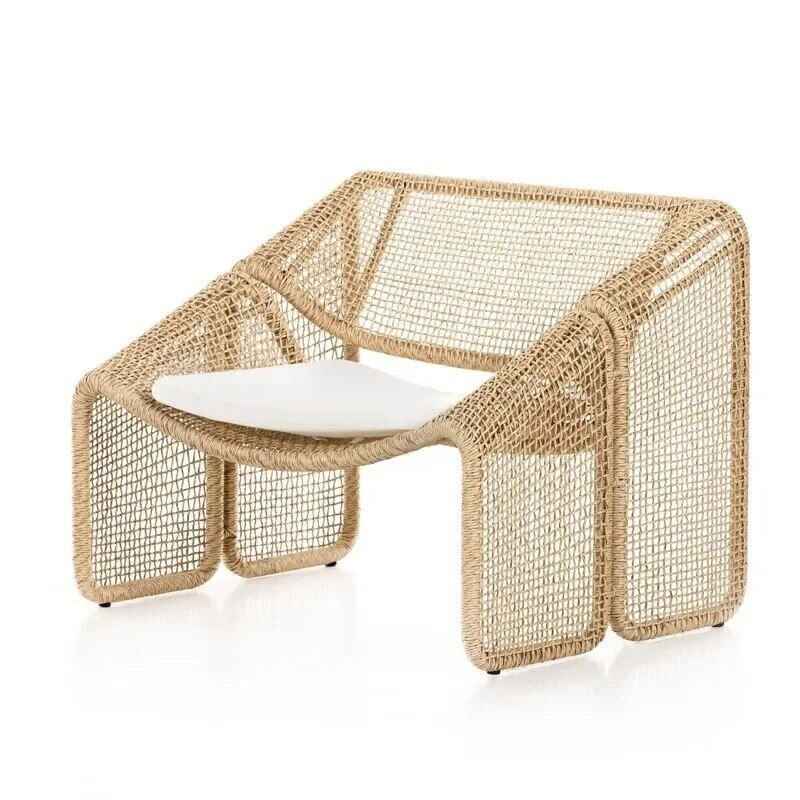 Modern Nordic Rattan Lounge Chair - Elegant Velvet Outdoor/Indoor Sofa Chair white background