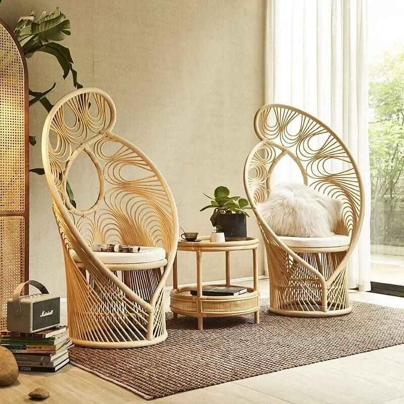 Elegant High Back Rattan Peacock Chair - Artistic Woven Phoenix Design for Home & B&B 