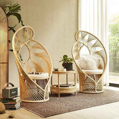 Elegant High Back Rattan Peacock Chair - Artistic Woven Phoenix Design for Home & B&B 