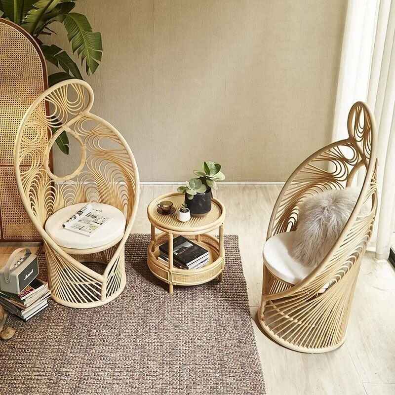 Elegant High Back Rattan Peacock Chair - Artistic Woven Phoenix Design for Home & B&B upper view