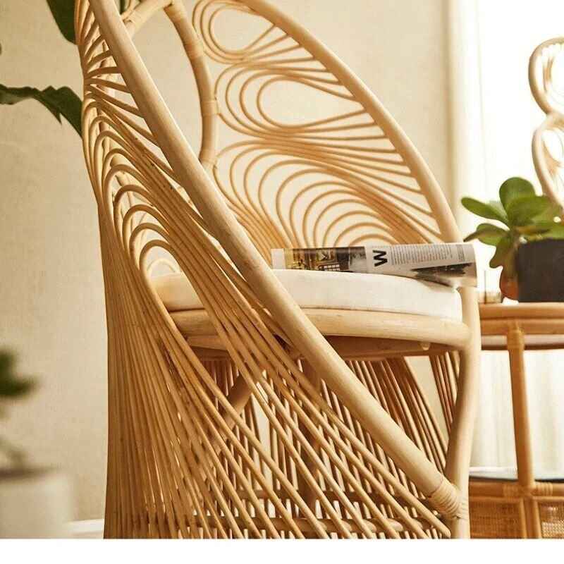 Elegant High Back Rattan Peacock Chair - Artistic Woven Phoenix Design for Home & B&B close up