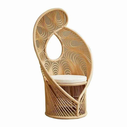 Elegant High Back Rattan Peacock Chair - Artistic Woven Phoenix Design for Home & B&B front view