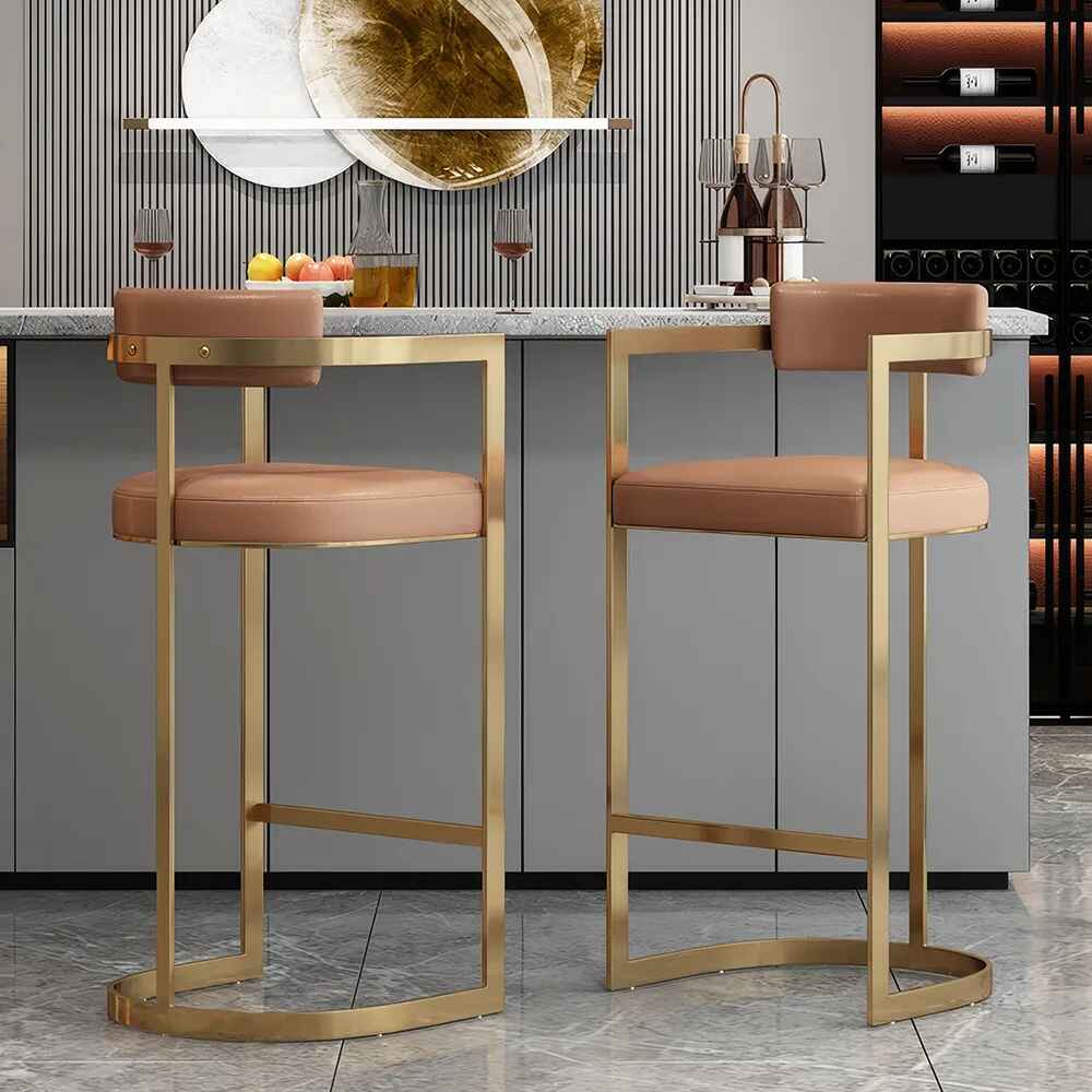 Minimalist Modern Bar Chair with Handrails - High Back, Synthetic Leather face to face