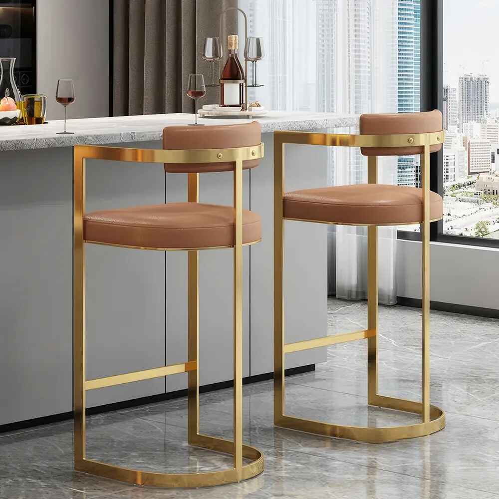 Minimalist Modern Bar Chair with Handrails - High Back, Synthetic Leather back view