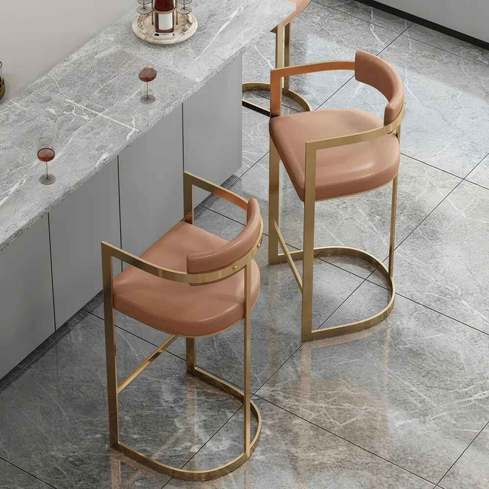 Minimalist Modern Bar Chair with Handrails - High Back, Synthetic Leather upper view