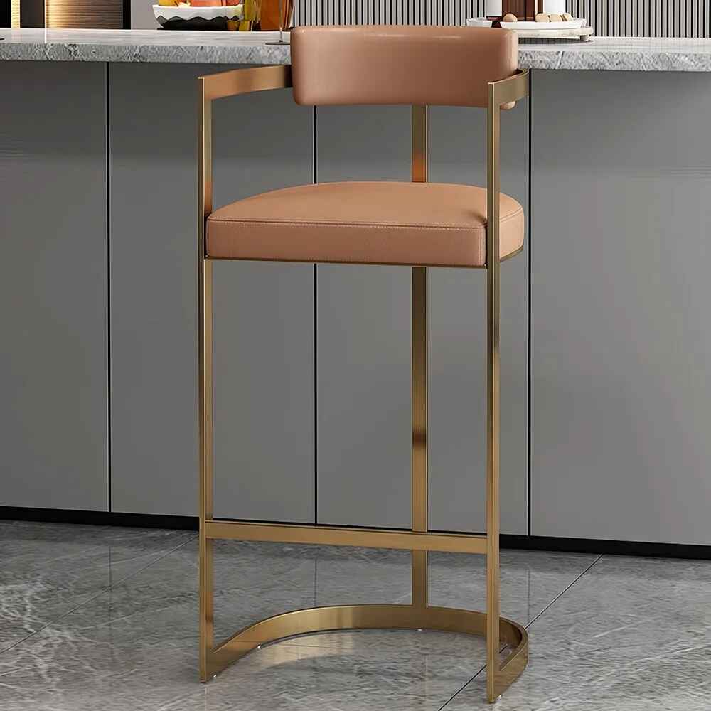 Minimalist Modern Bar Chair with Handrails - High Back, Synthetic Leather side view