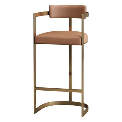 Minimalist Modern Bar Chair with Handrails - High Back, Synthetic Leather white background