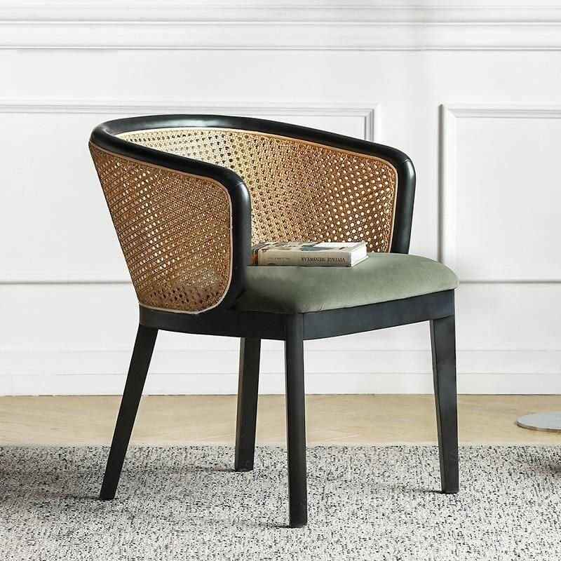 Solid Wood Rattan Dining Chairs with Modern Backrest side view