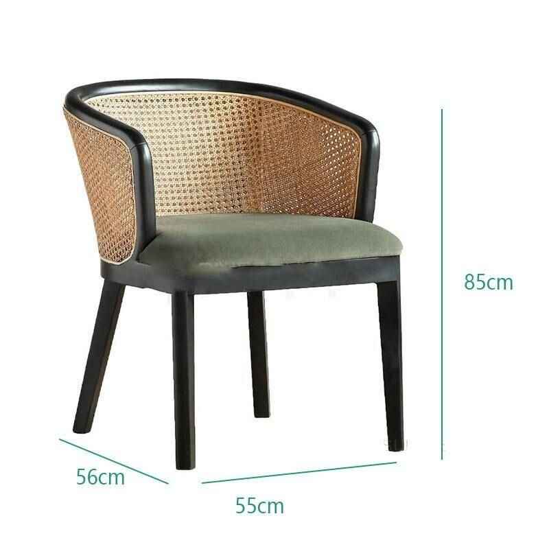 Solid Wood Rattan Dining Chairs with Modern Backrest dimension