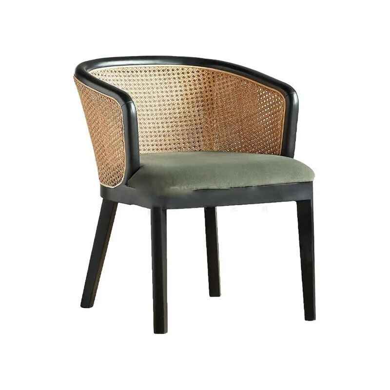 Solid Wood Rattan Dining Chairs with Modern Backrest white background