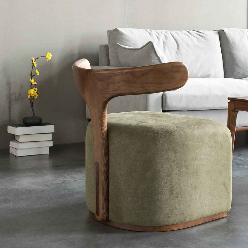 Nordic Modern Solid Wood Fabric Leisure Chair in the living room