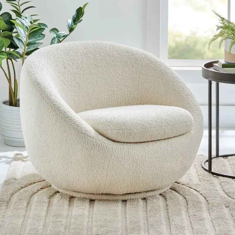 Cream Faux Shearling 360° Swivel Lounge Chair - Modern Comfort Accent Furniture right side view