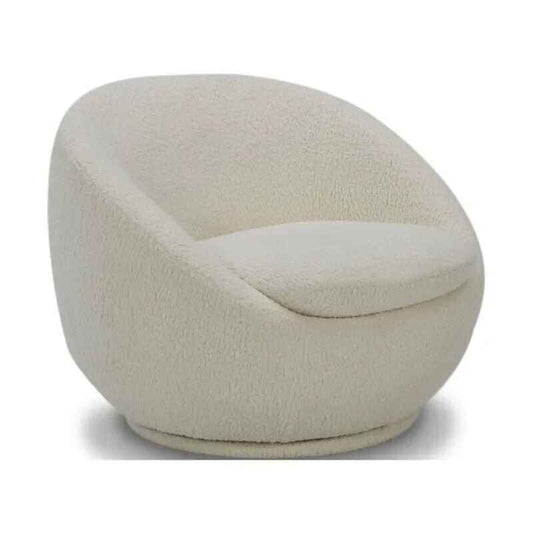 Cream Faux Shearling 360° Swivel Lounge Chair - Modern Comfort Accent Furniture white background