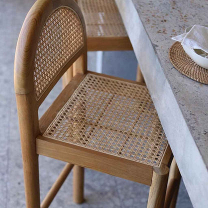 Scandinavian-Style Solid Wood Rattan Bar Stool with Backrest - Modern and Luxurious close up