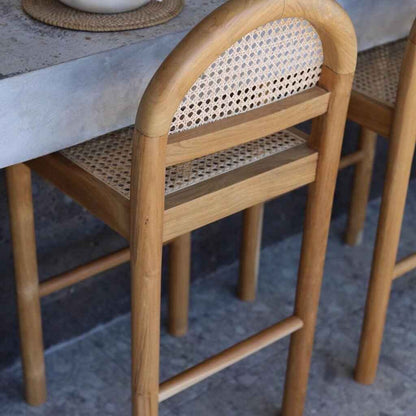 Scandinavian-Style Solid Wood Rattan Bar Stool with Backrest - Modern and Luxurious back view