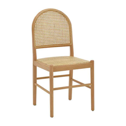 Scandinavian-Style Solid Wood Rattan Bar Stool with Backrest - Modern and Luxurious side view light brown