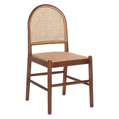 Scandinavian-Style Solid Wood Rattan Bar Stool with Backrest - Modern and Luxurious side view brown