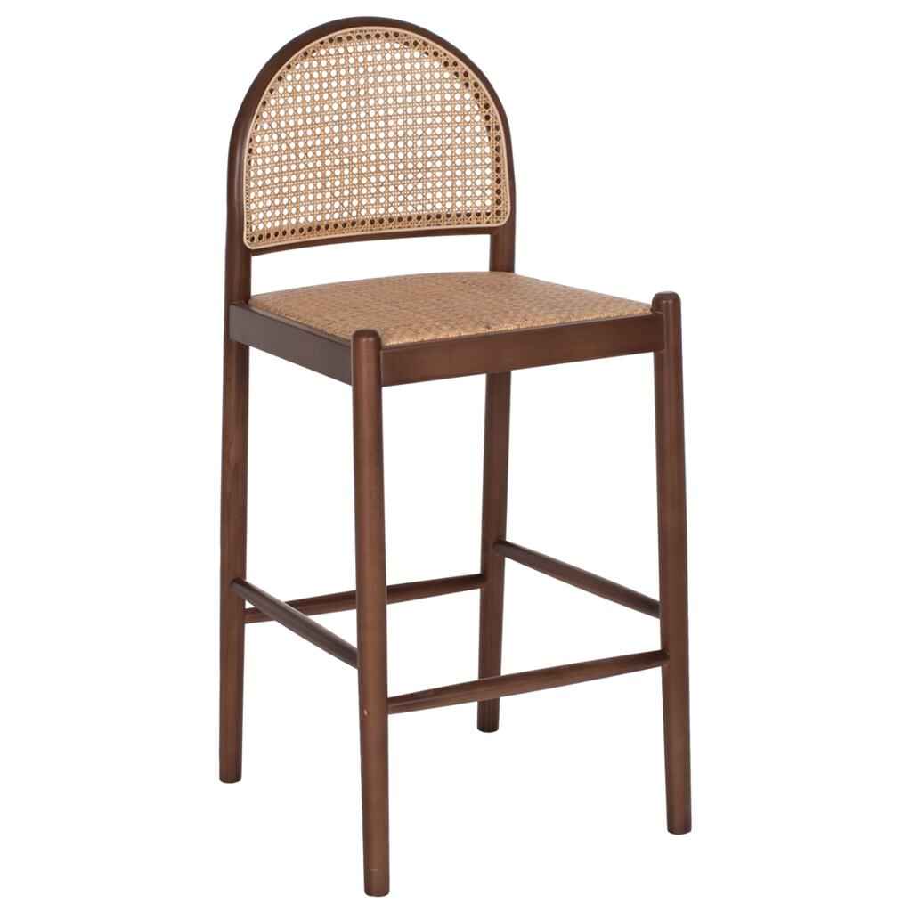 Scandinavian-Style Solid Wood Rattan Bar Stool with Backrest - Modern and Luxurious side view brown