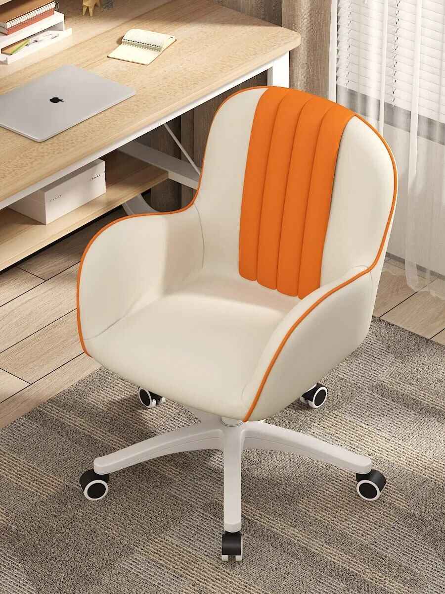 Luxury Swivel Office Chair: Comfortable, Rotatable, Leather Accent Chair white with orange detail