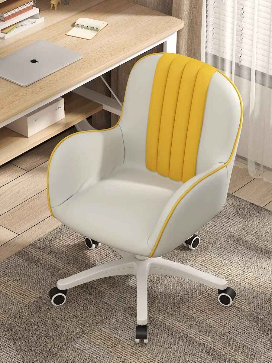 Luxury Swivel Office Chair: Comfortable, Rotatable, Leather Accent Chair white with yellow detail