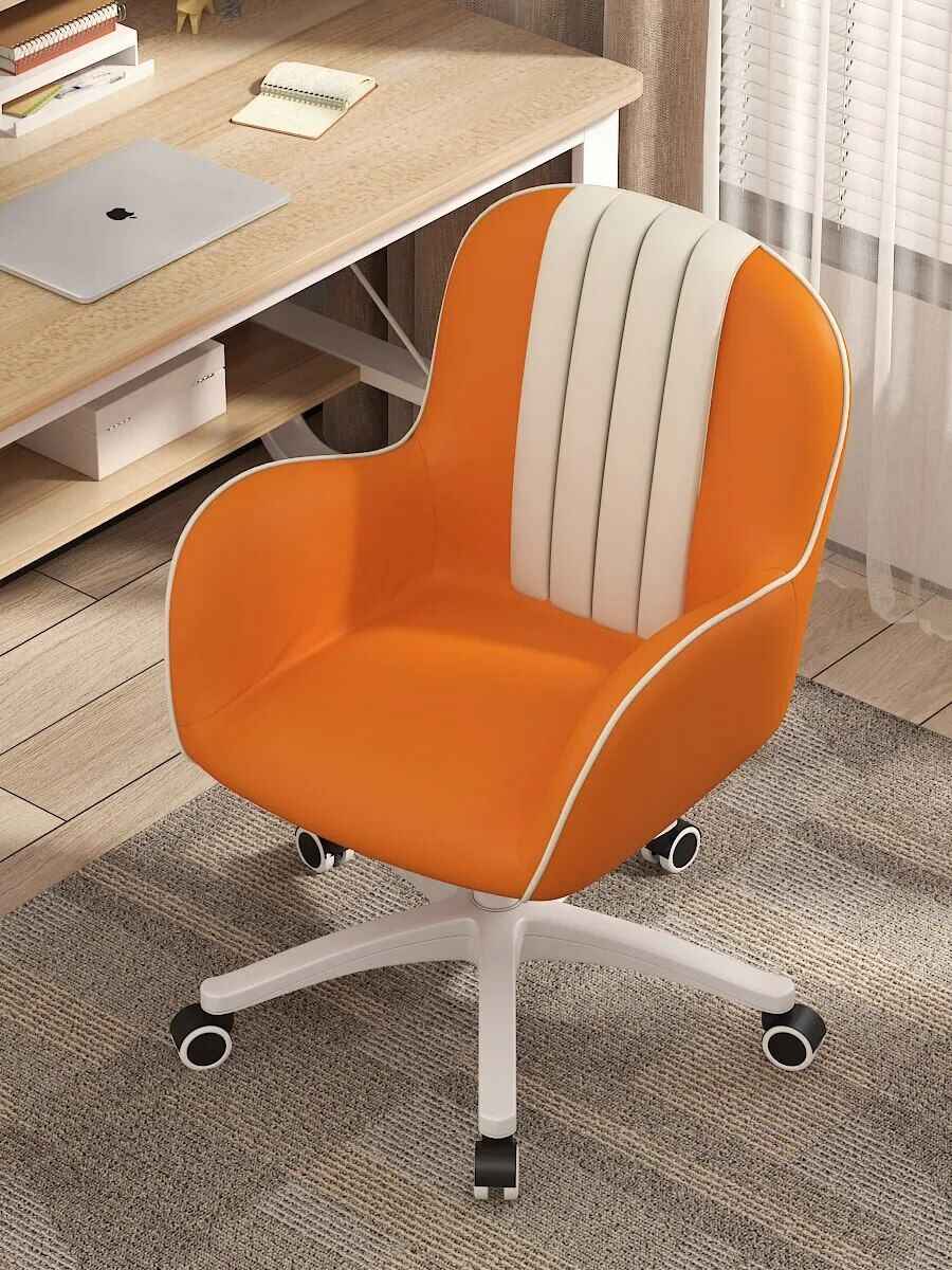 Luxury Swivel Office Chair: Comfortable, Rotatable, Leather Accent Chair orange with white detail