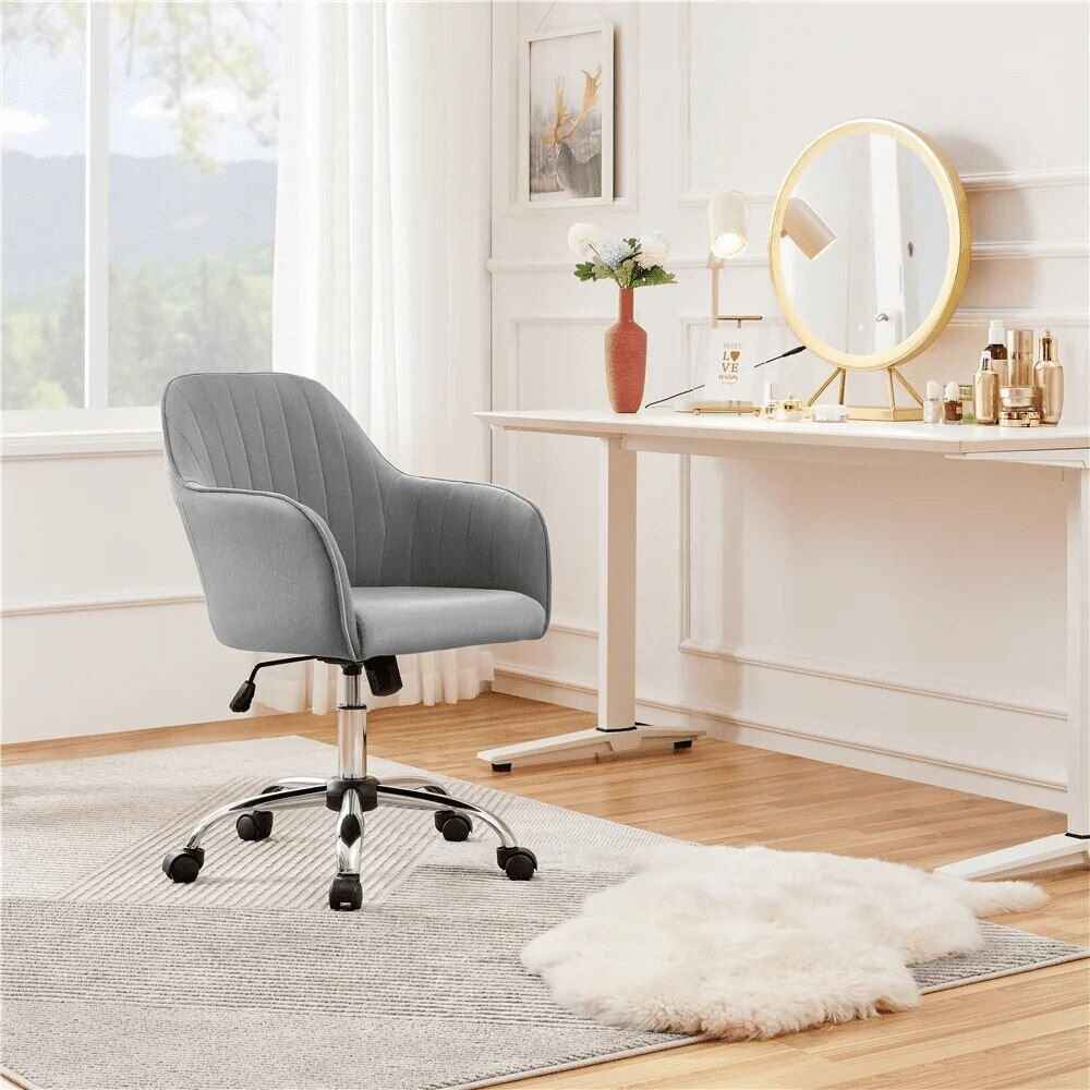 Light Gray Velvet Executive Swivel Office Chair with Rollers and Handrails in the bed room