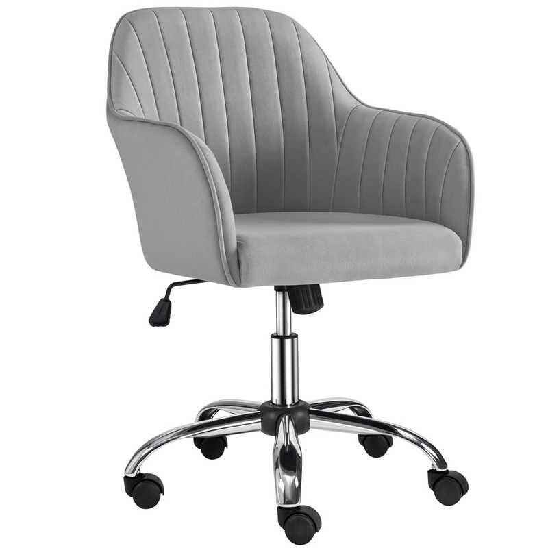 Light Gray Velvet Executive Swivel Office Chair with Rollers and Handrails white background