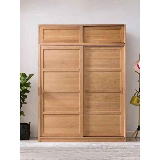 Elegant Oak Japanese-Style Wardrobe with Sliding Doors and Storage front view