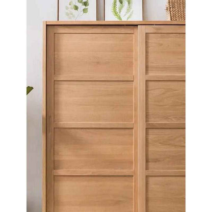 Elegant Oak Japanese-Style Wardrobe with Sliding Doors and Storage close up