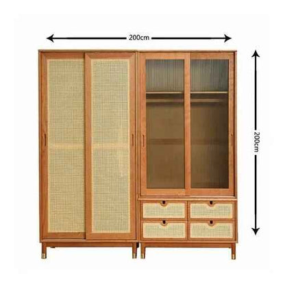 Modern Minimalist Ash Wood Wardrobe with Artistic Glass Sliding Doors dimensions