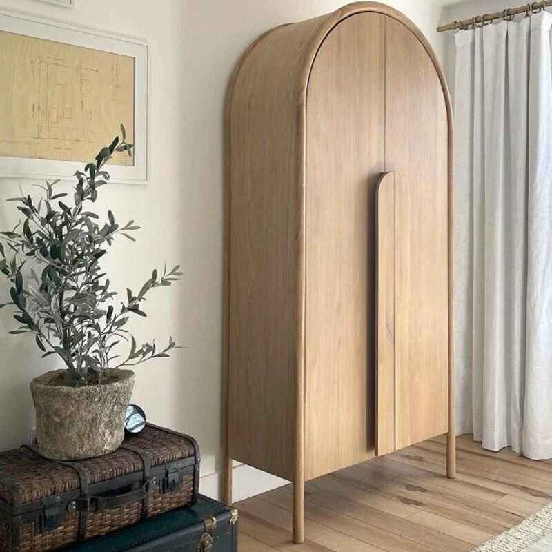 Modern Minimalist Wooden Wardrobe - Spacious Sliding Door Closet Organizer for Stylish Homes side view light brown