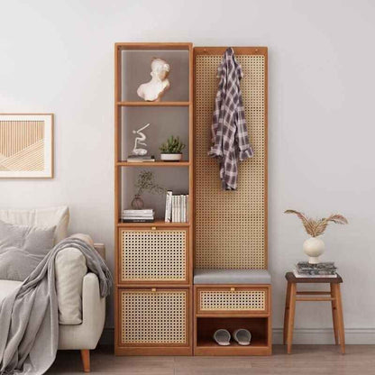 Modern Minimalist Wood Rattan Shoe Cabinet front view