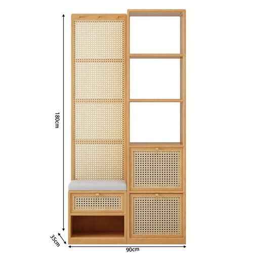 Modern Minimalist Wood Rattan Shoe Cabinet white