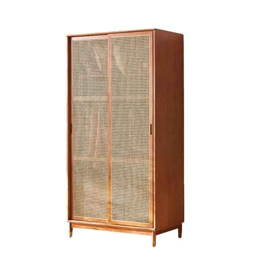 Luxurious Rattan Double Door Wardrobe - Modern Solid Wood Storage for Home and Hotel white background