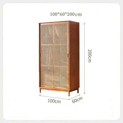 Luxurious Rattan Double Door Wardrobe - Modern Solid Wood Storage for Home and Hotel dimension