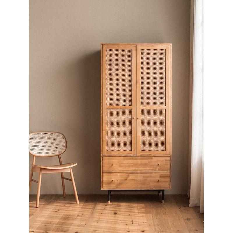 Elegant Oak Wood Wardrobe - Japanese Style Swing Door Storage Cabinet front view