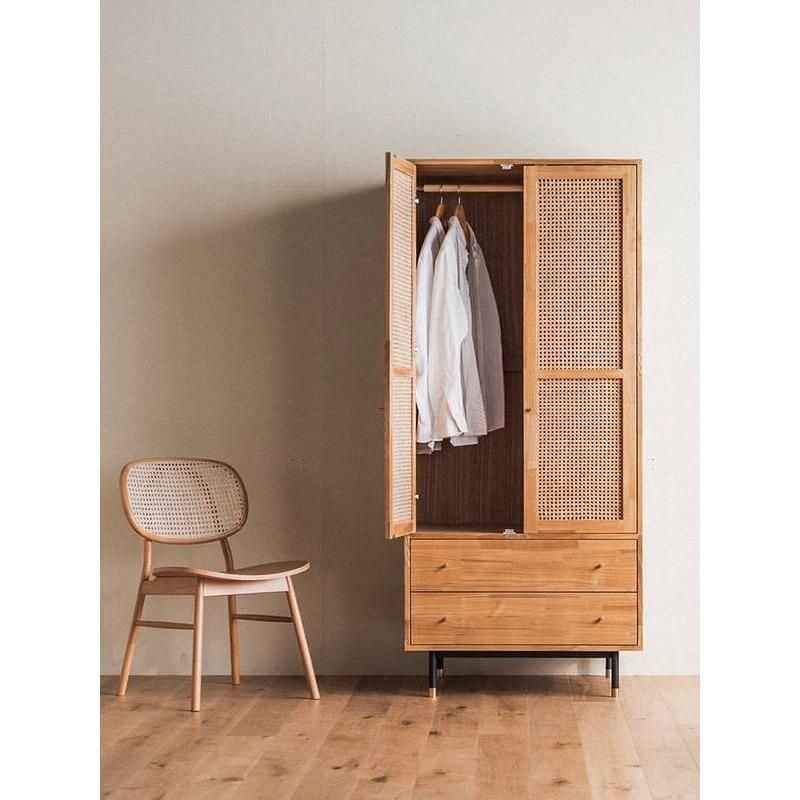 Elegant Oak Wood Wardrobe - Japanese Style Swing Door Storage Cabinet one door open